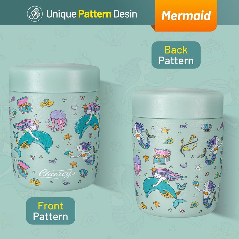 Charcy 9oz Stainless Steel Vacuum Insulated Kids Food Jar - Soup Thermo for Hot & Cold Food - Blue Mermaid - Image 2
